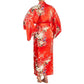 Japanese Silk Kimono Floral Print Long Red