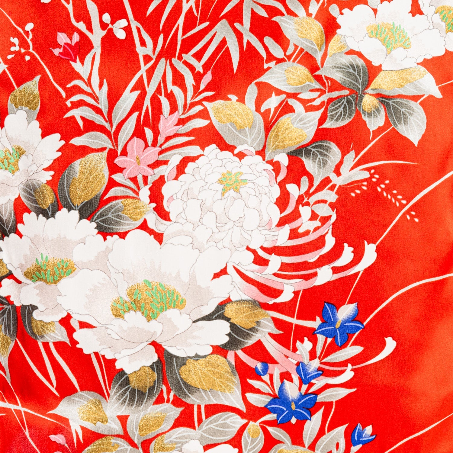 Japanese Silk Kimono Floral Print Short Red