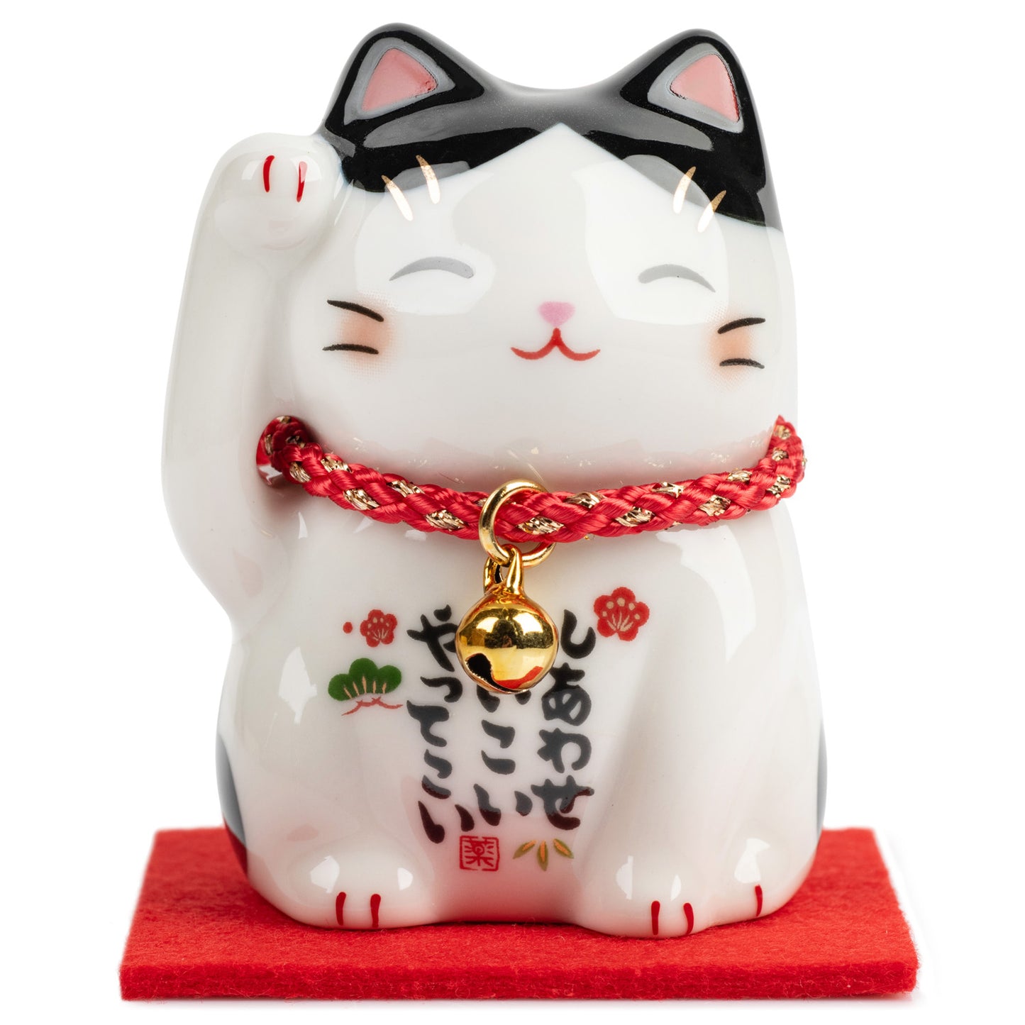 Joyful Japanese Lucky Cat and Red Cushion