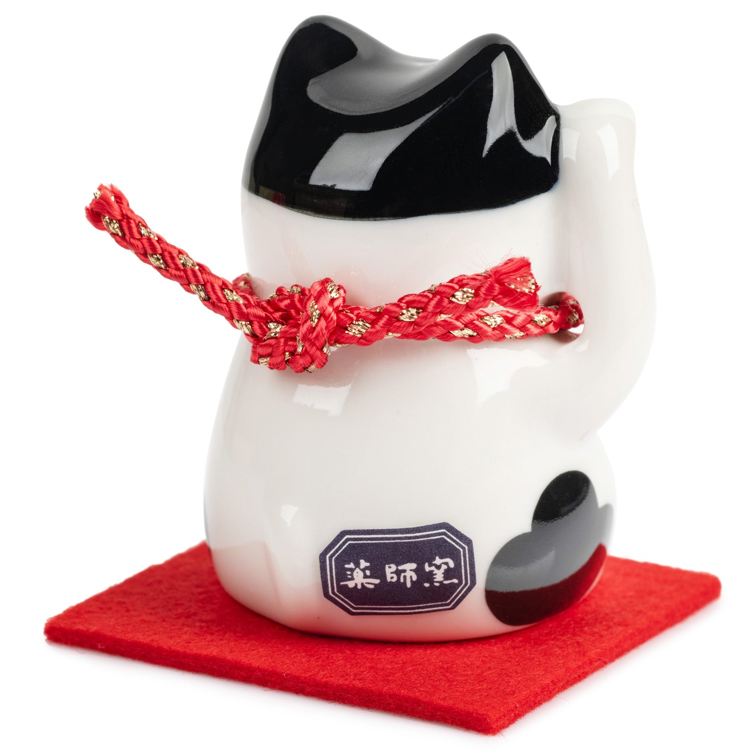 Joyful Japanese Lucky Cat and Red Cushion back