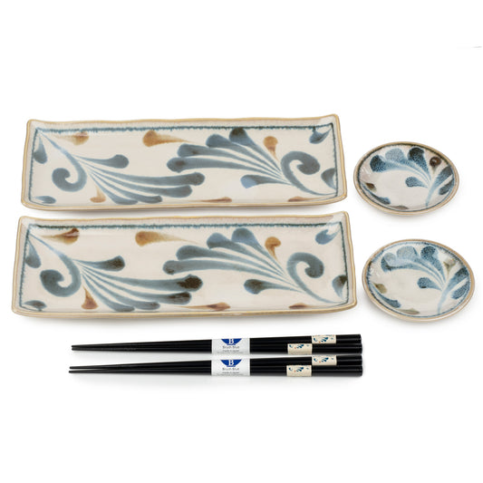 Karakusa Brush Blue Japanese Sushi Plate Set