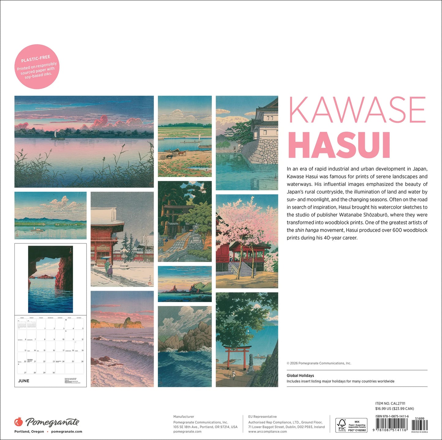 Kawase Hasui 2027 Japanese Wall Calendar back
