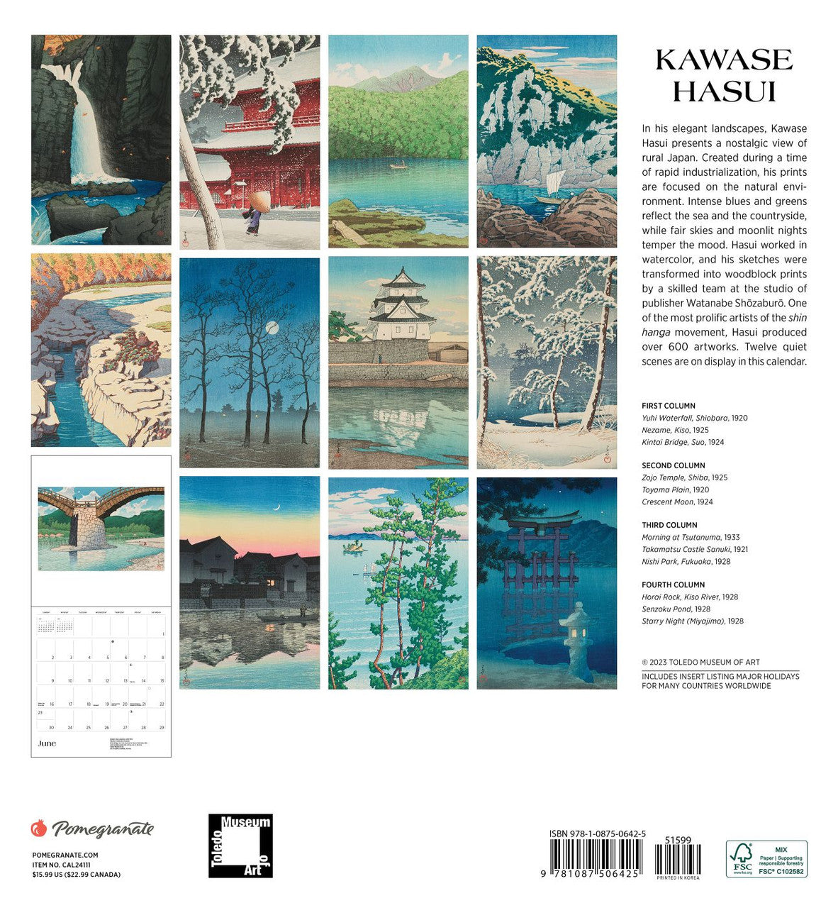 Kawase Hasui Japanese Wall Calendar 2024 back
