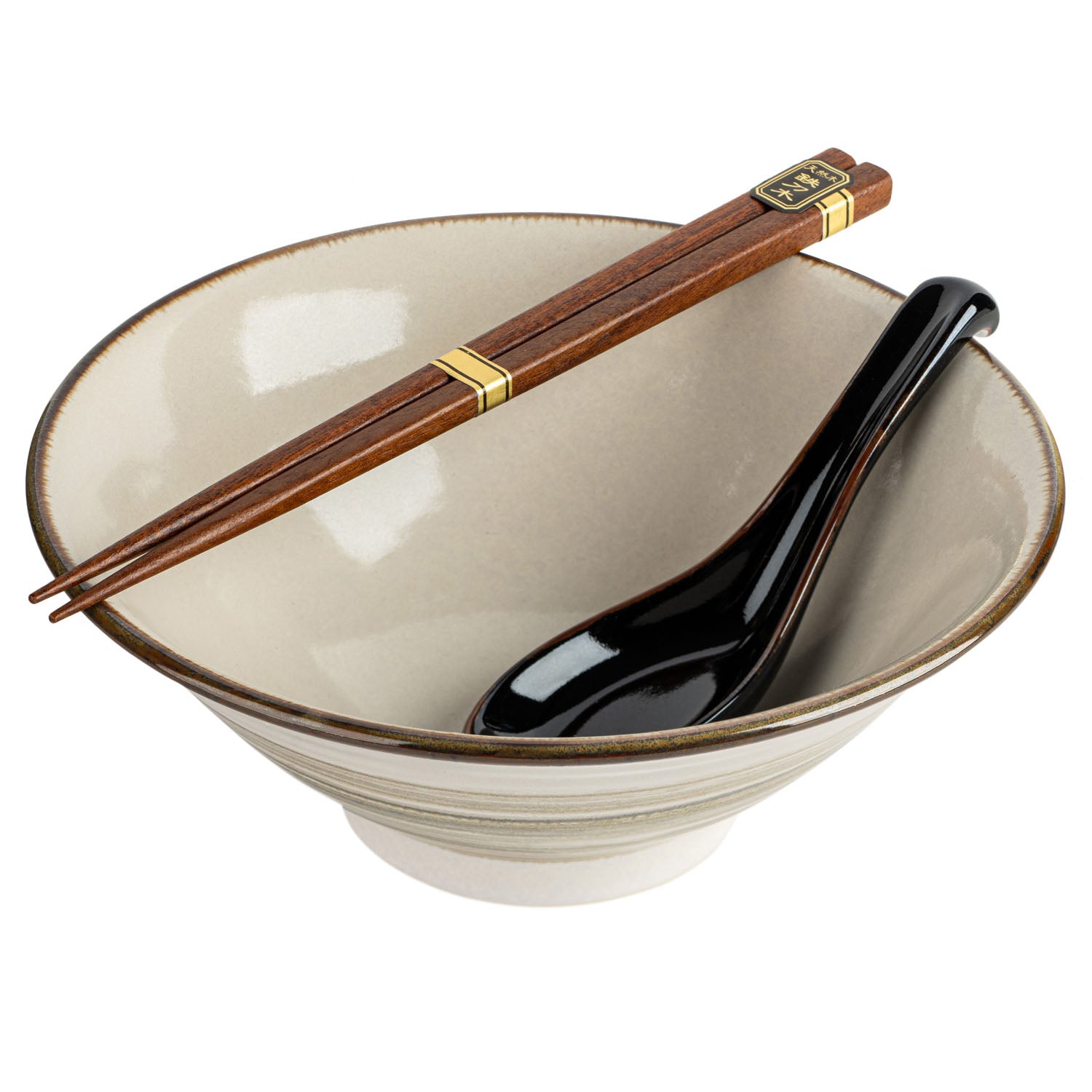 Kijitora Japanese Noodle Bowl Set a bowl, a spoon and chopsticks