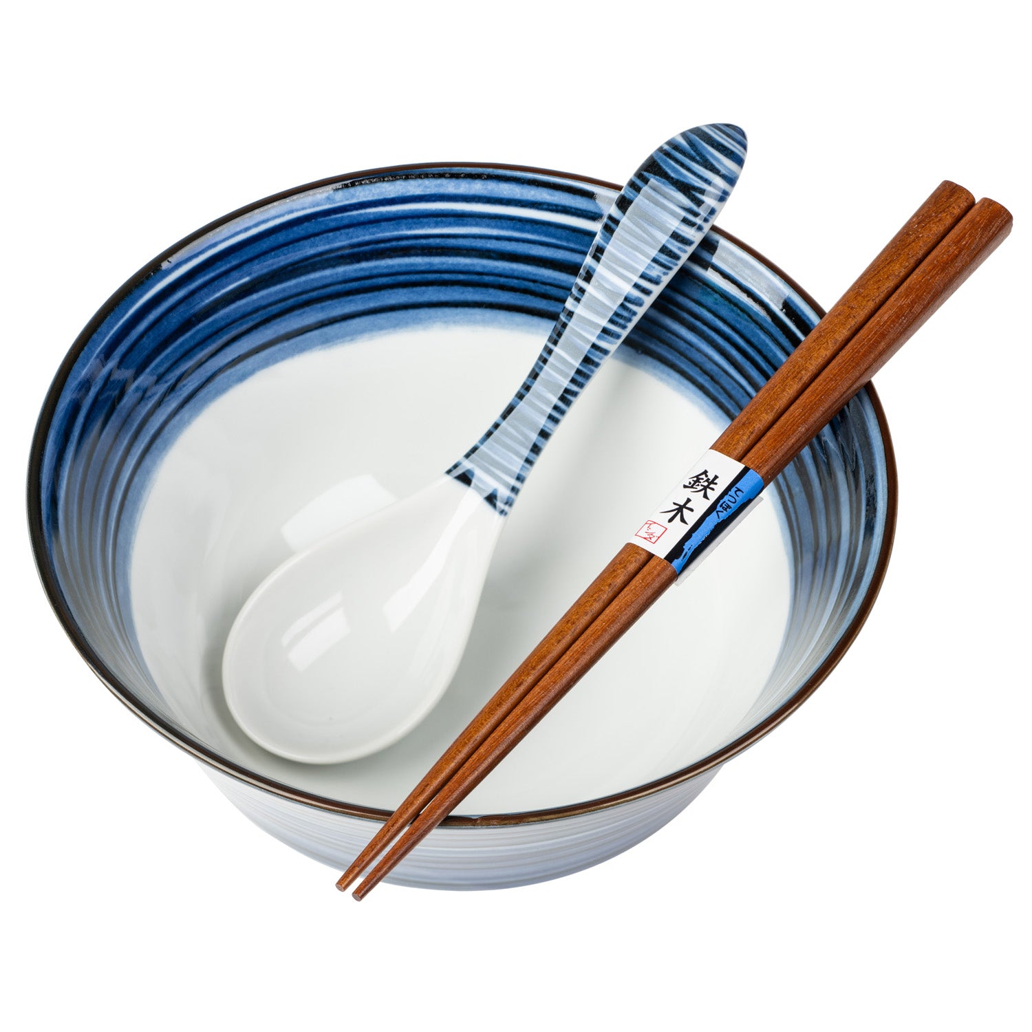 Komasuji Blue Swirl Japanese Ramen Bowl Set detail