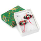 Kotobuki Black Green and Red Fan Japanese Earrings in Gift Box