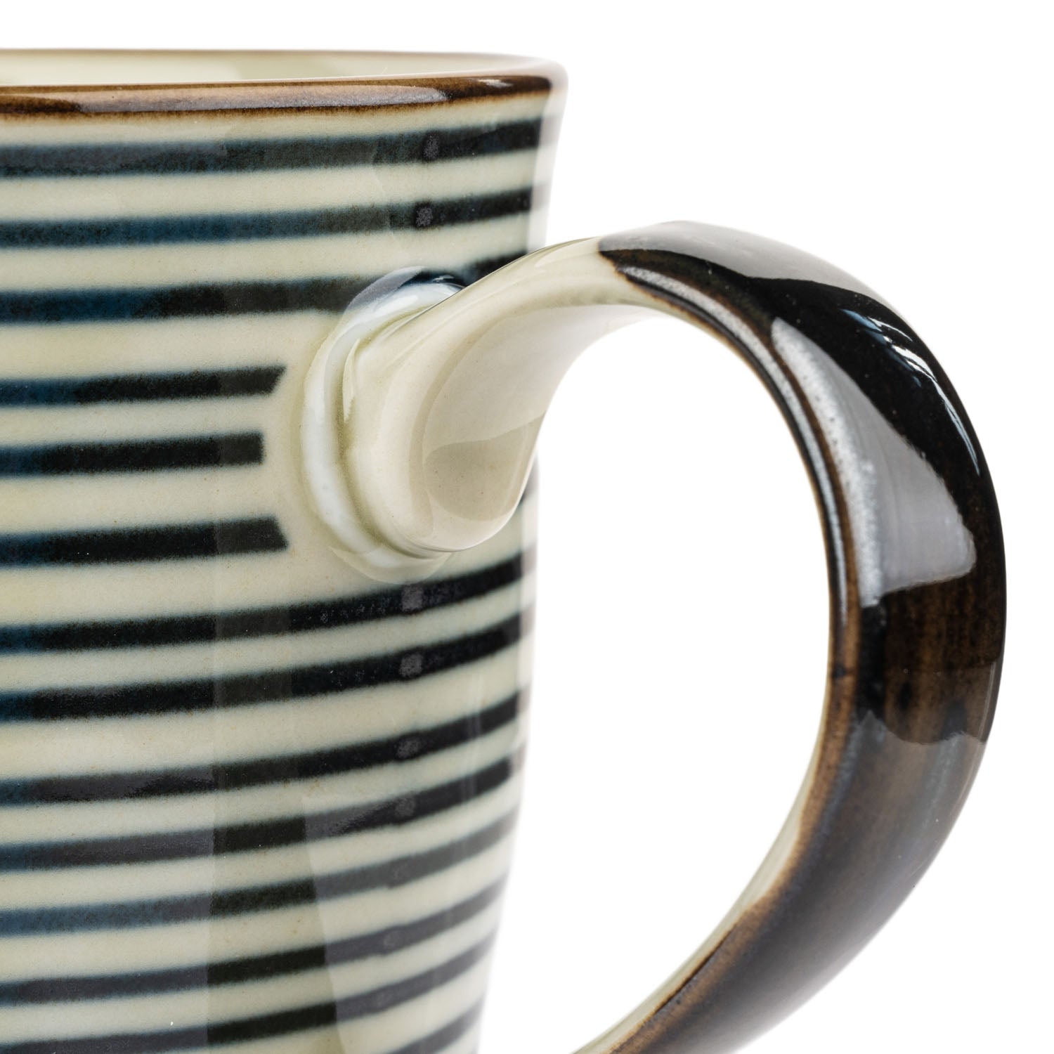 Kozome Blue Stripe Ceramic Japanese Tea Mug handle detail
