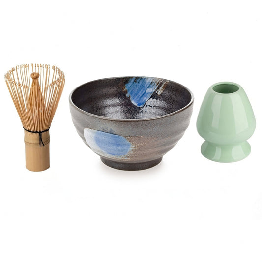 Kuro Suisho 3 pce Japanese Matcha Tea Bowl Gift Set
