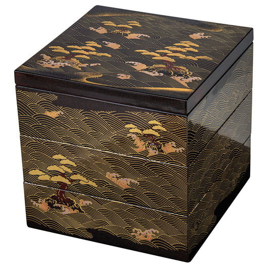Large Matsushima 3 Tier Japanese Lacquer Box