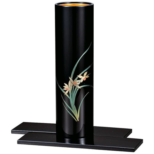 Large Orchid Japanese Lacquer Vase