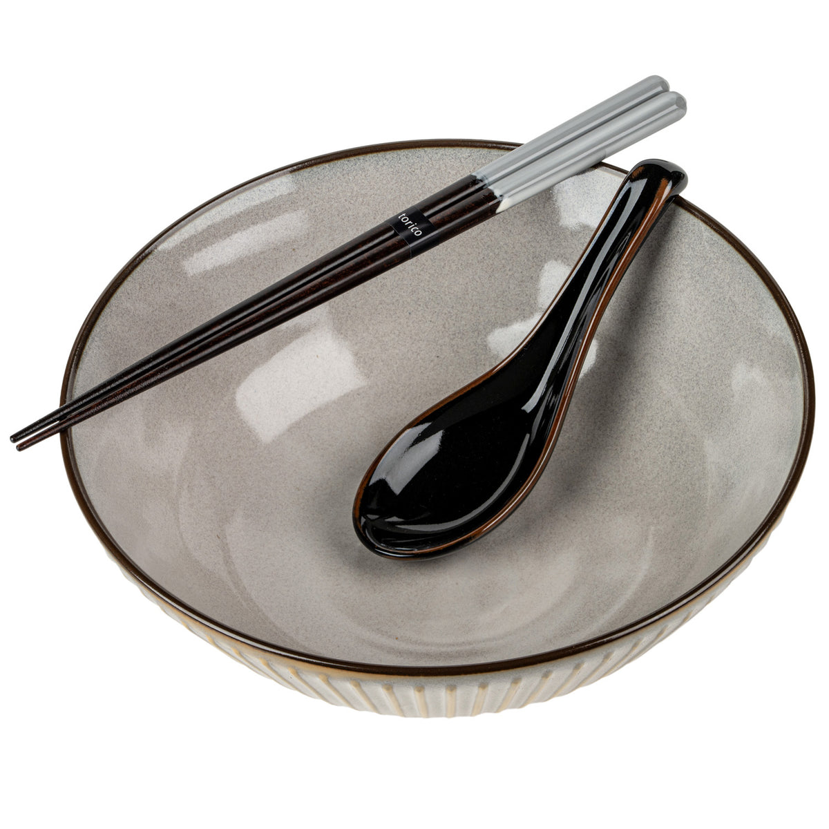 Light Grey Sendan Japanese Ramen Bowl Gift Set bowl, spoon and chopsticks