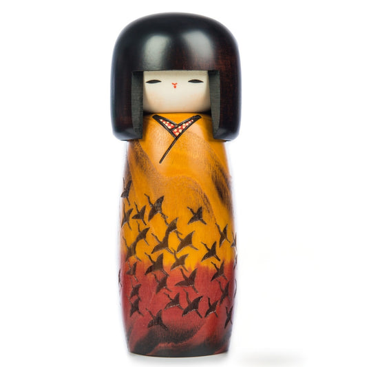 Long Life Flock Of Cranes Japanese Kokeshi Doll