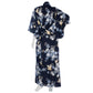 Long Navy Crane Floral Japanese Kimono back