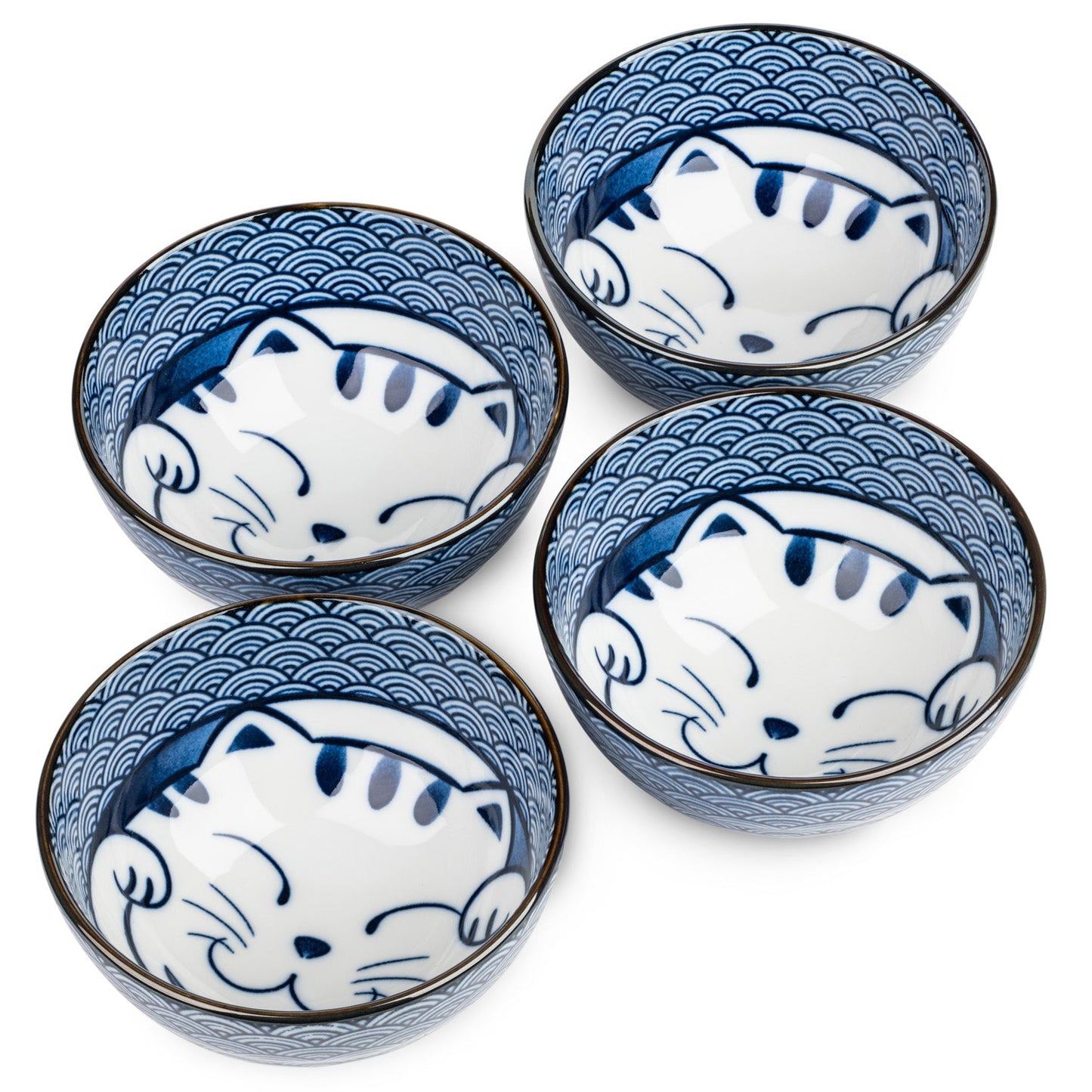 Lucky Cat Ceramic Japanese Rice Bowl Set