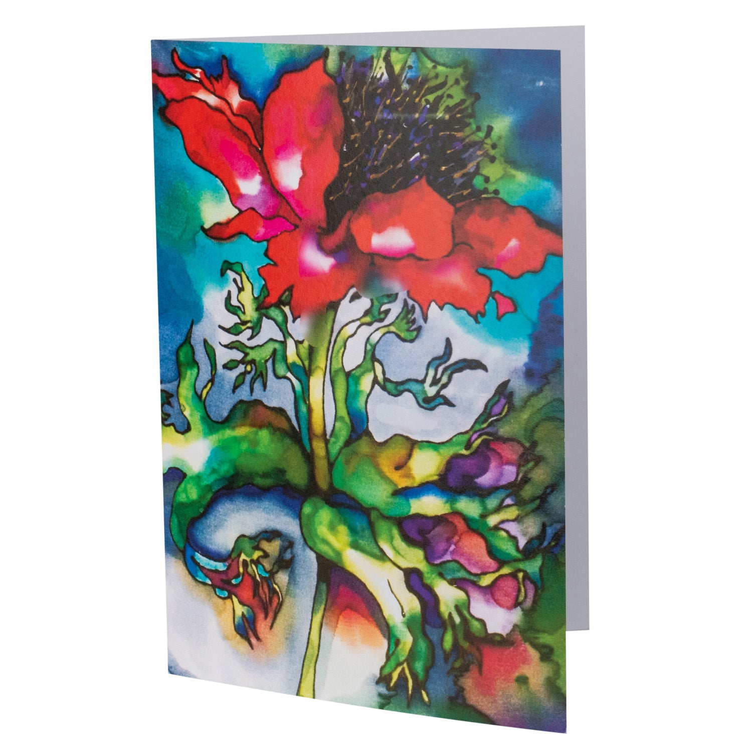 Majestic Anenome Silk Painting Greetings Card