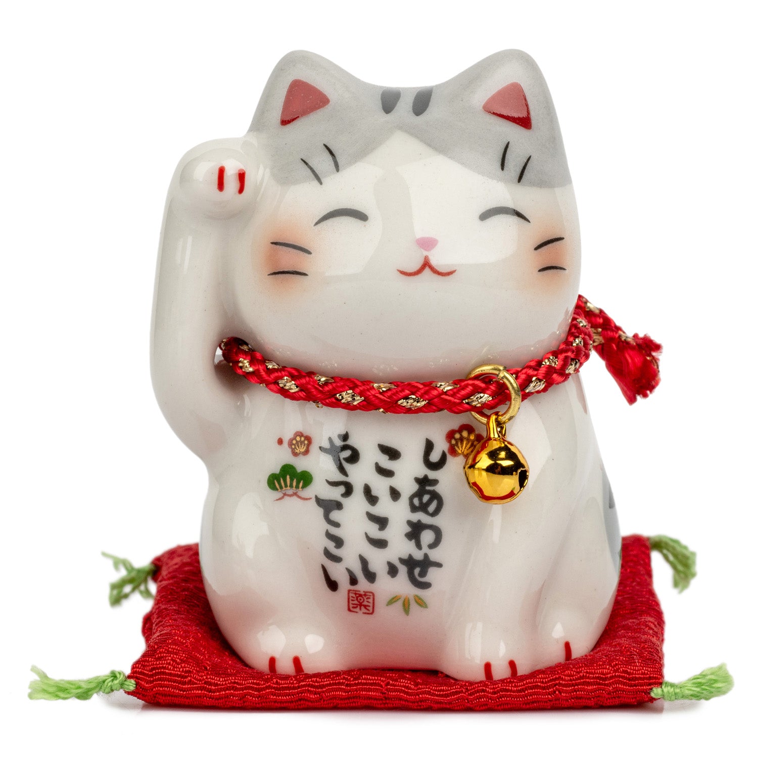 Make a Wish Japanese Lucky Cat and Red Cushion