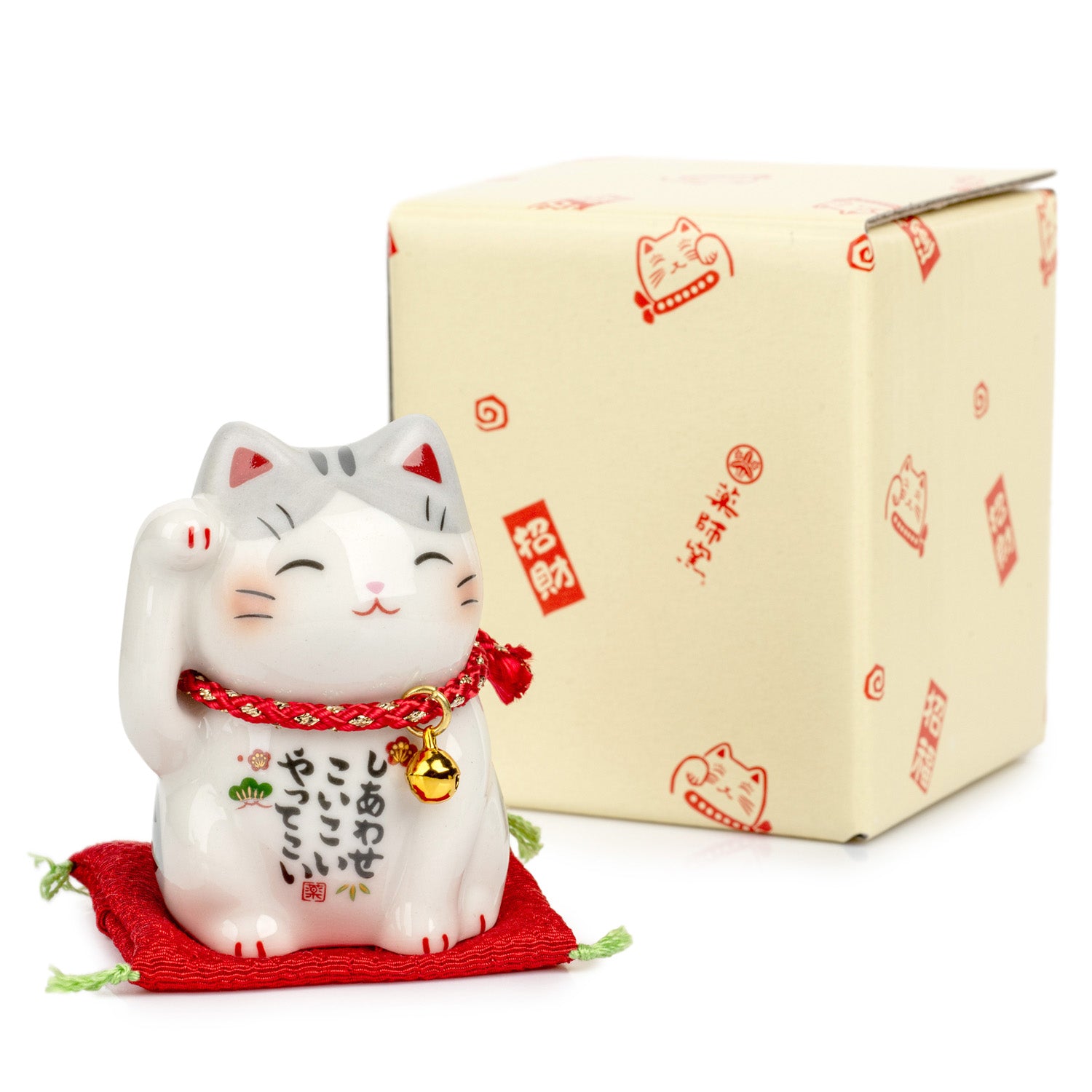 Make a Wish Japanese Lucky Cat and Red Cushion and gift box