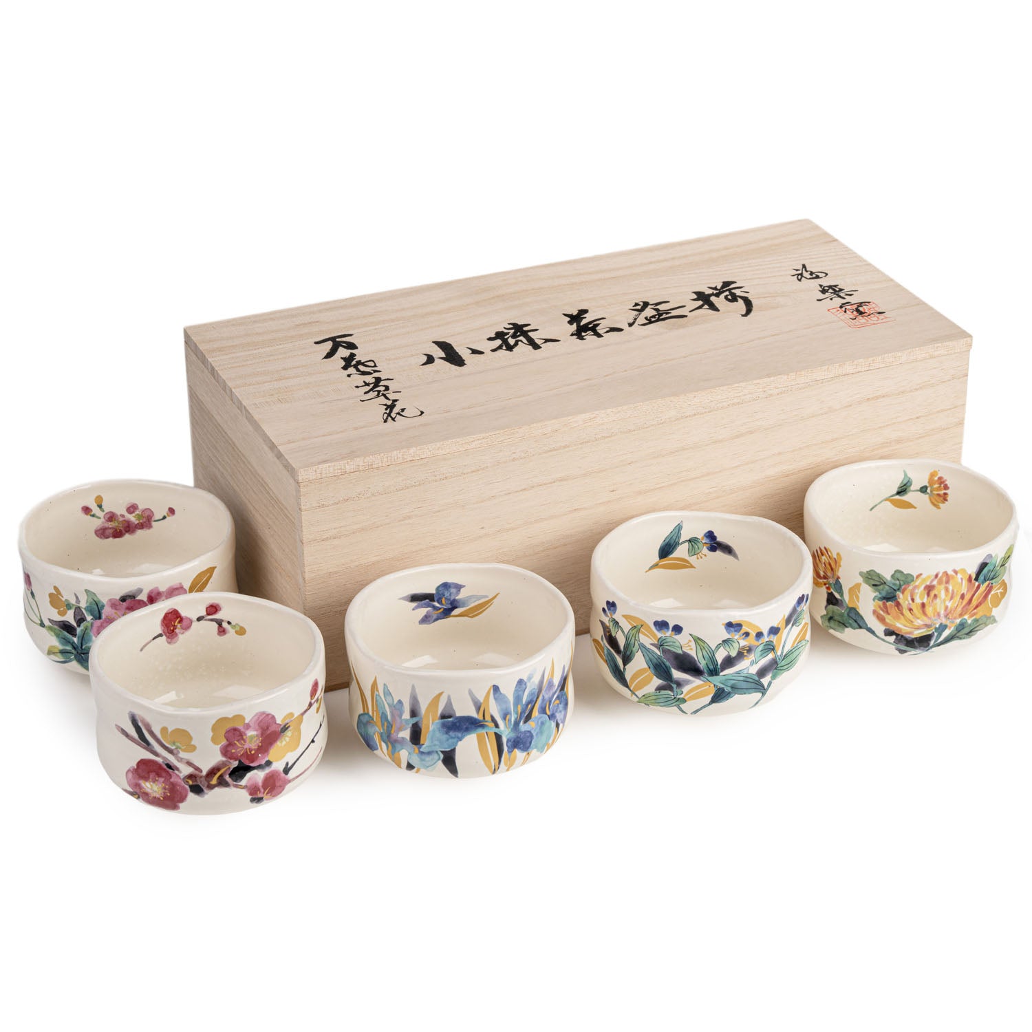 Manyo Flowers Japanese Matcha Cup Gift Set and gift box