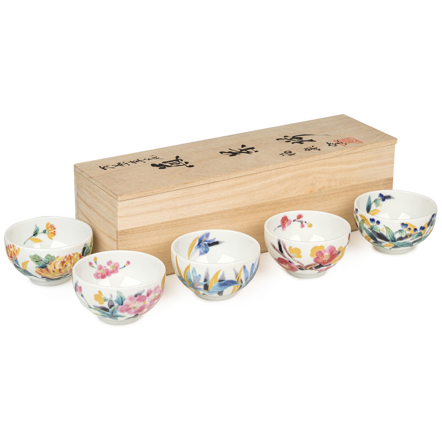Manyo Flowers Japanese Teacup Gift Set and wooden gift box