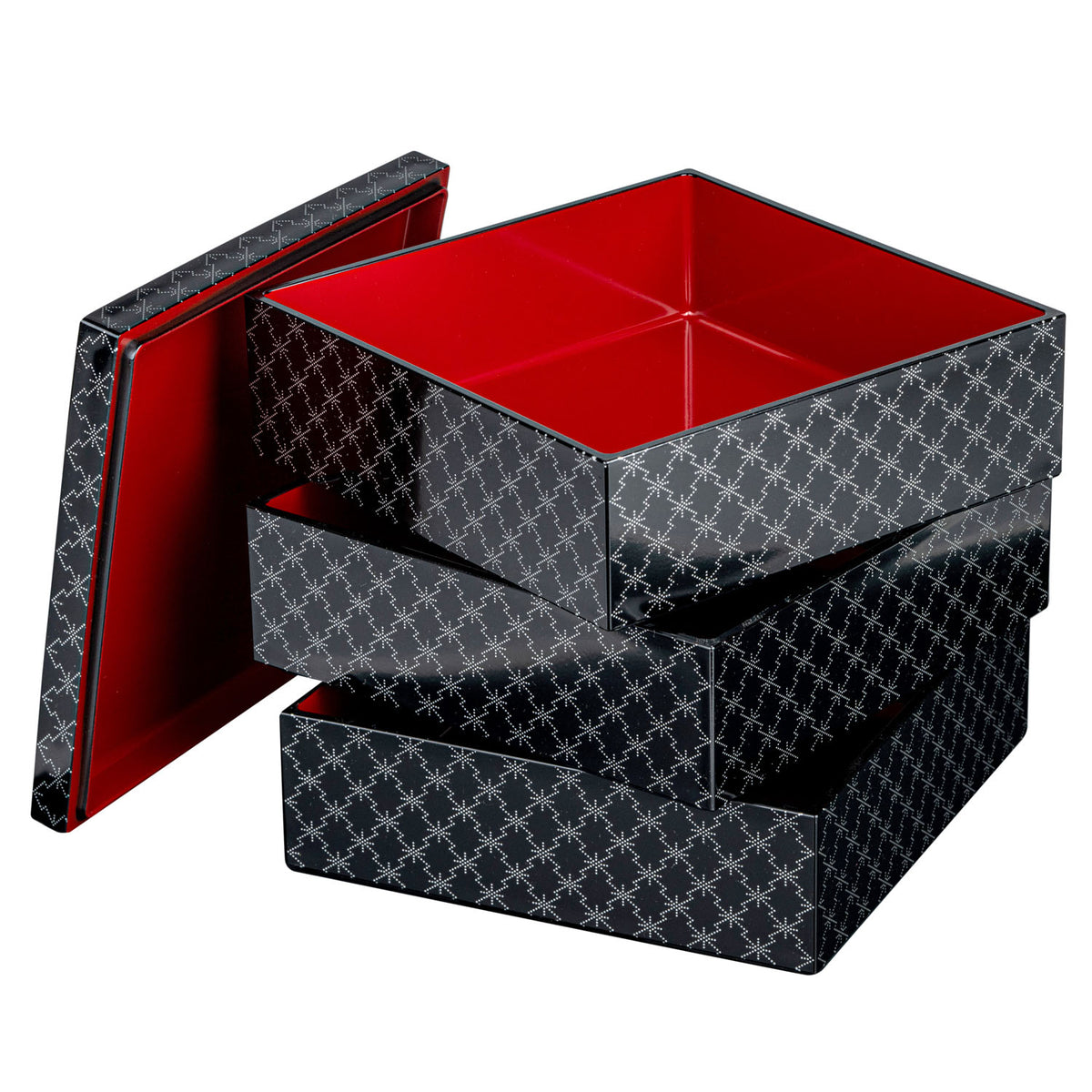 Matsukawabishi 3 Tier Japanese Lacquer Box open