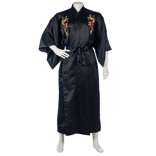 Mens Black Dragon Long Japanese Kimono