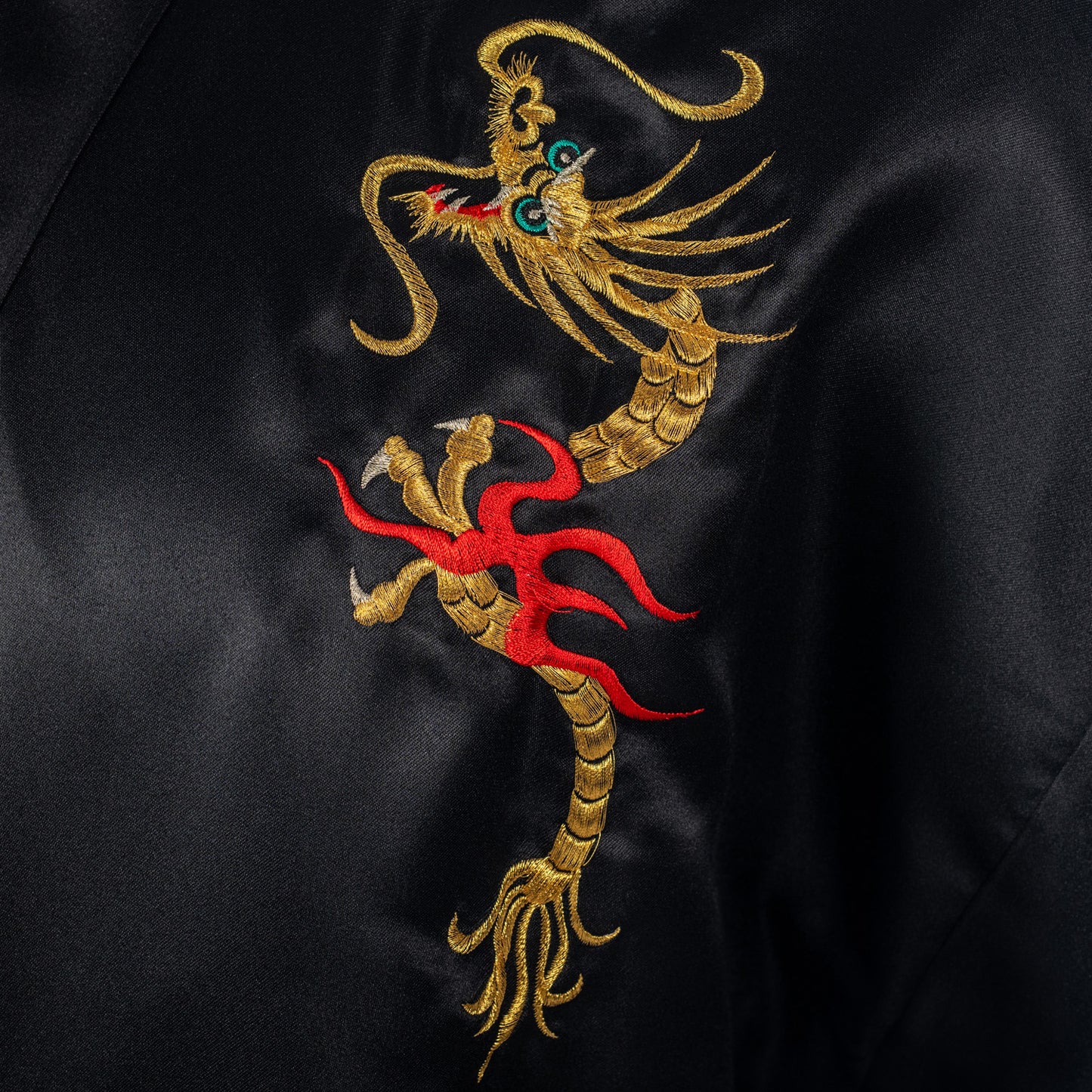 Mens Black Dragon Long Japanese Kimono detail