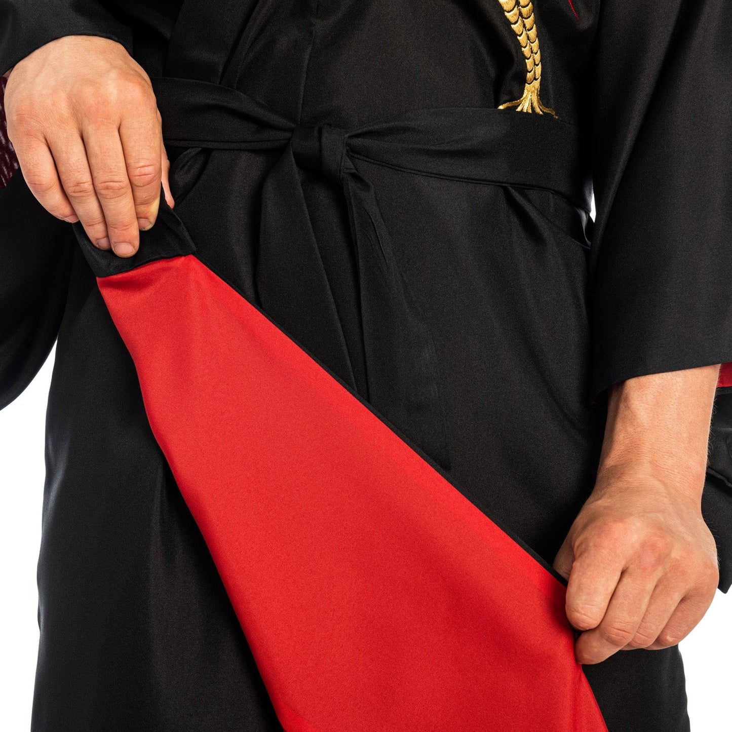 Mens Embroidered Dragon Long Black Japanese Kimono lining