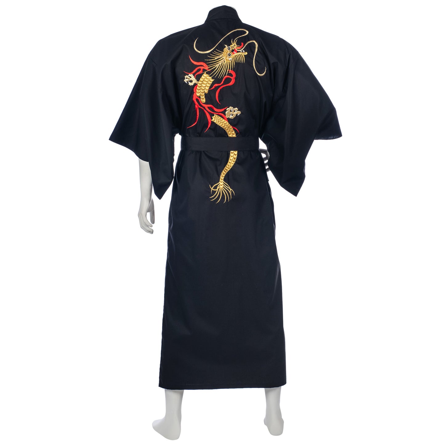 Mens Long Black Dragon Japanese Kimono back