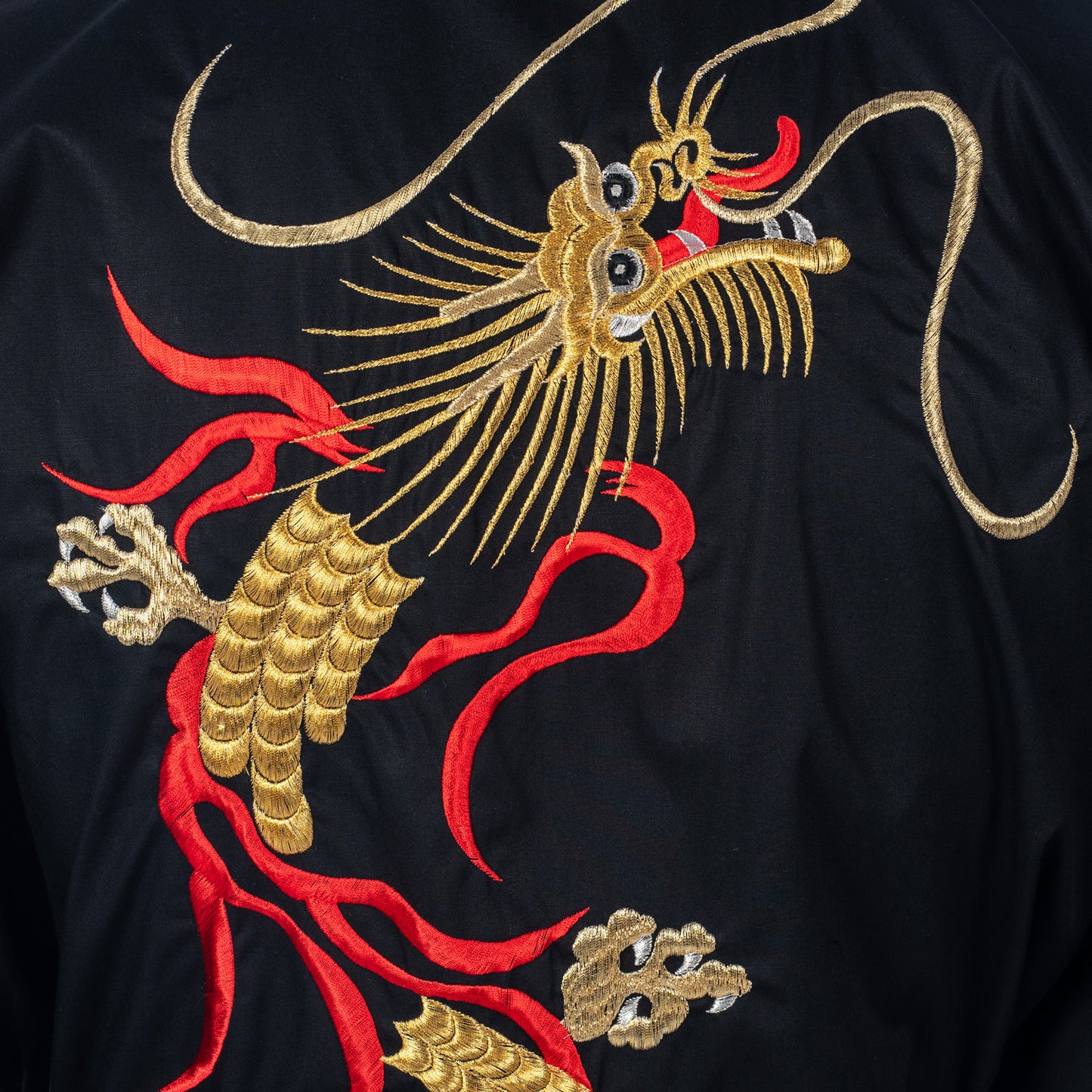 Mens Long Black Dragon Japanese Kimono detail