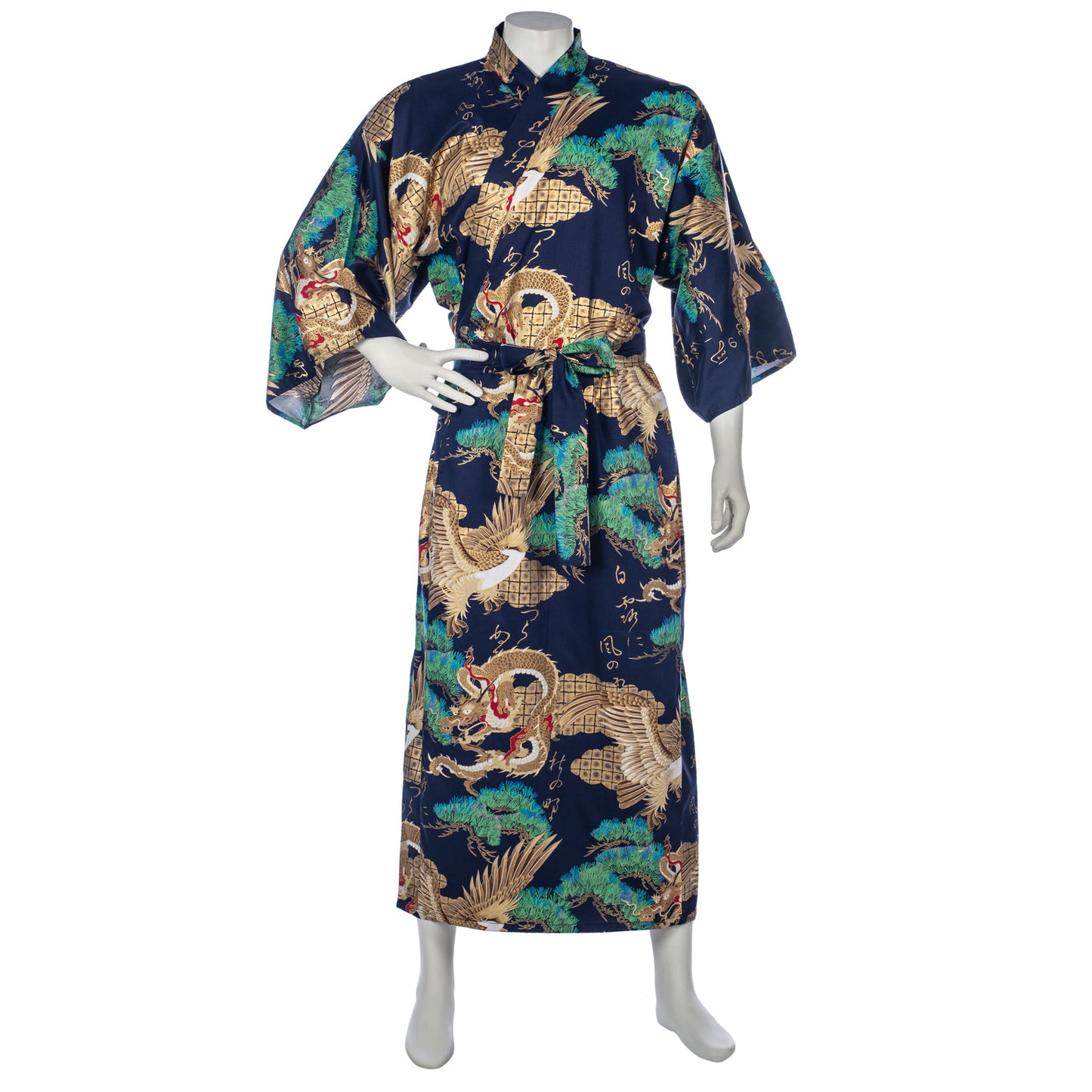 Mens Navy Dragon Cotton Japanese Kimono