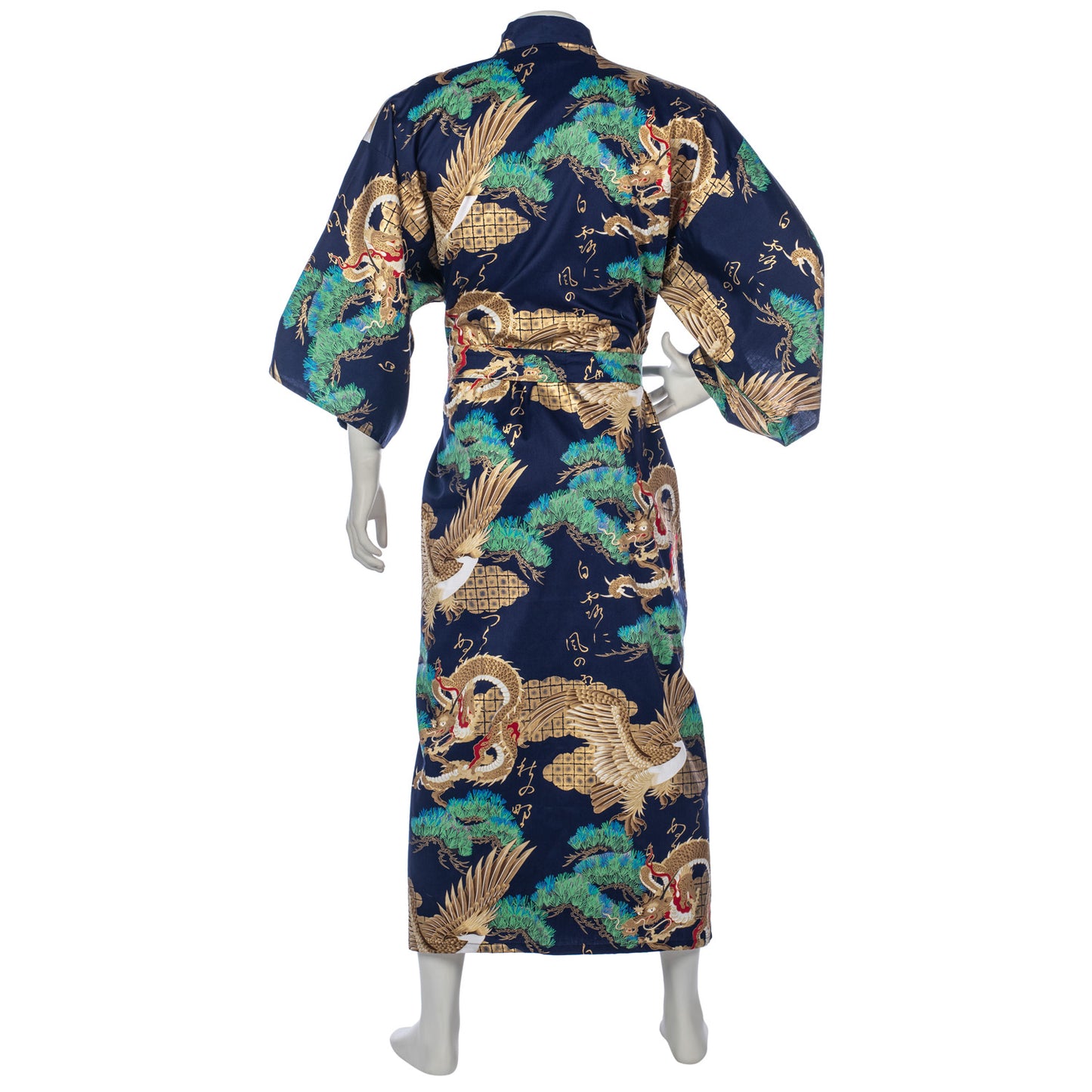 Mens Navy Dragon Cotton Japanese Kimono back