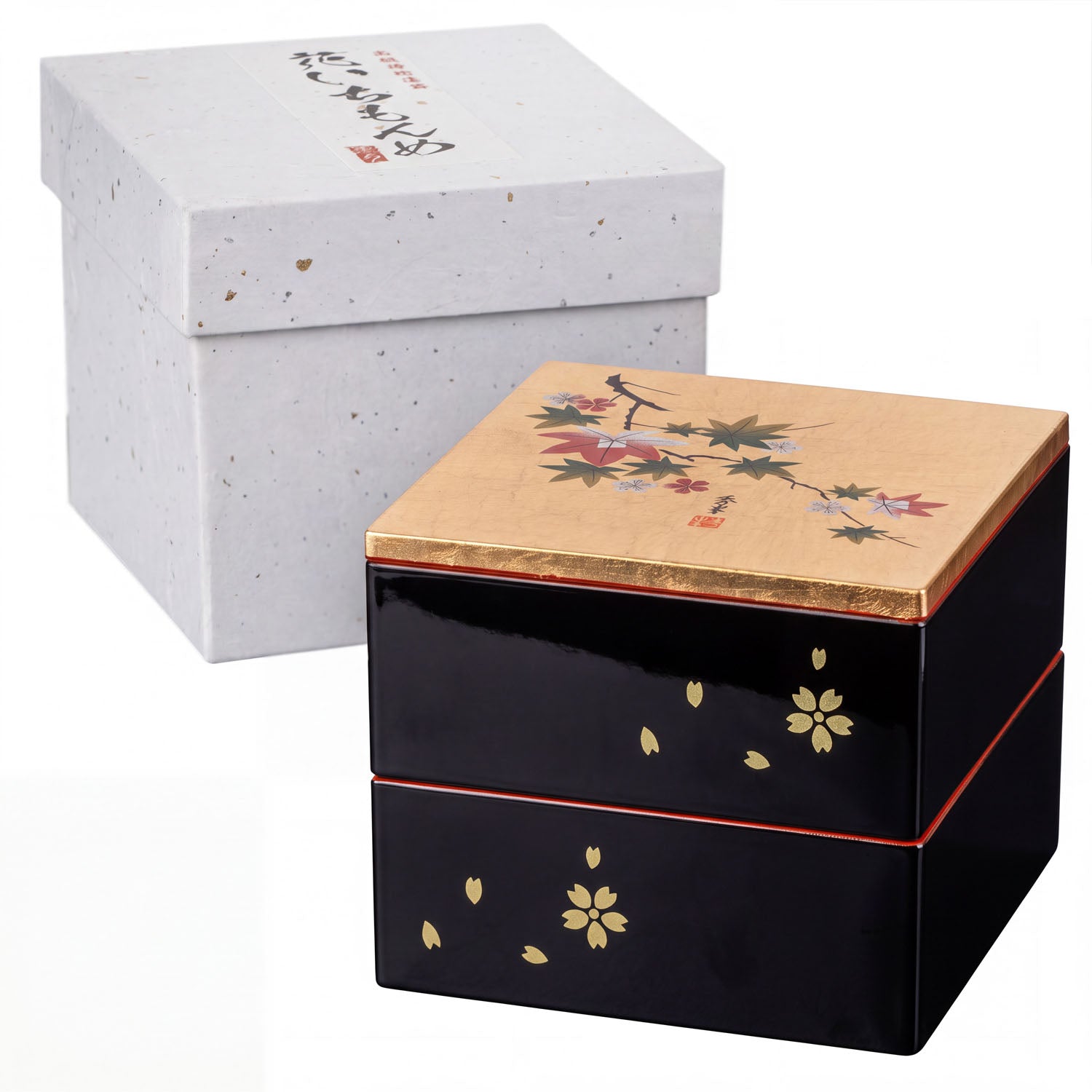Momiji Small 2 Tier Japanese Lacquer Box and gift box