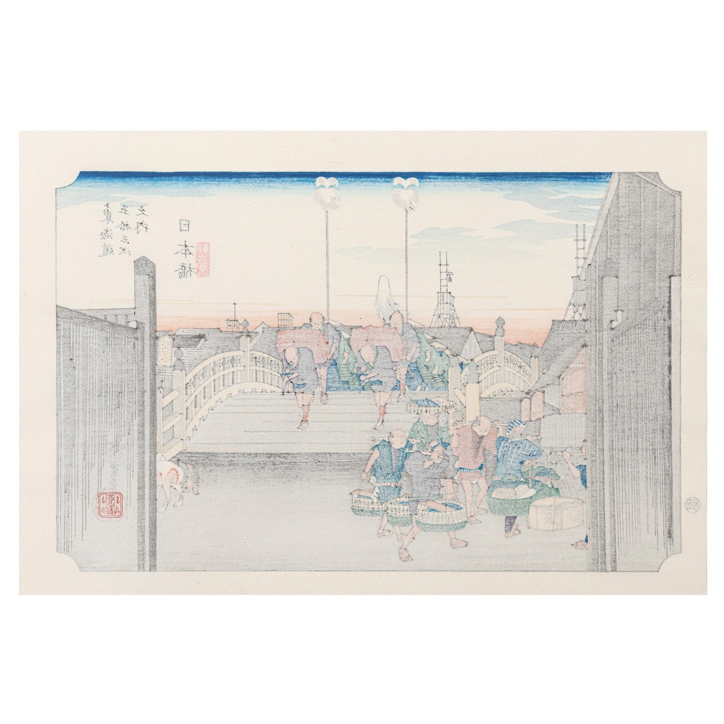 Framed Morning View of Nihonbashi Woodblock Print