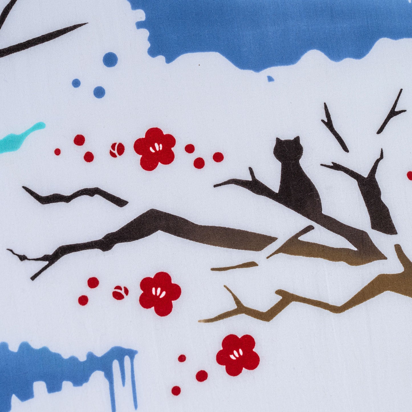 Mount Fuji in Winter Japanese Cotton Tenugui detail