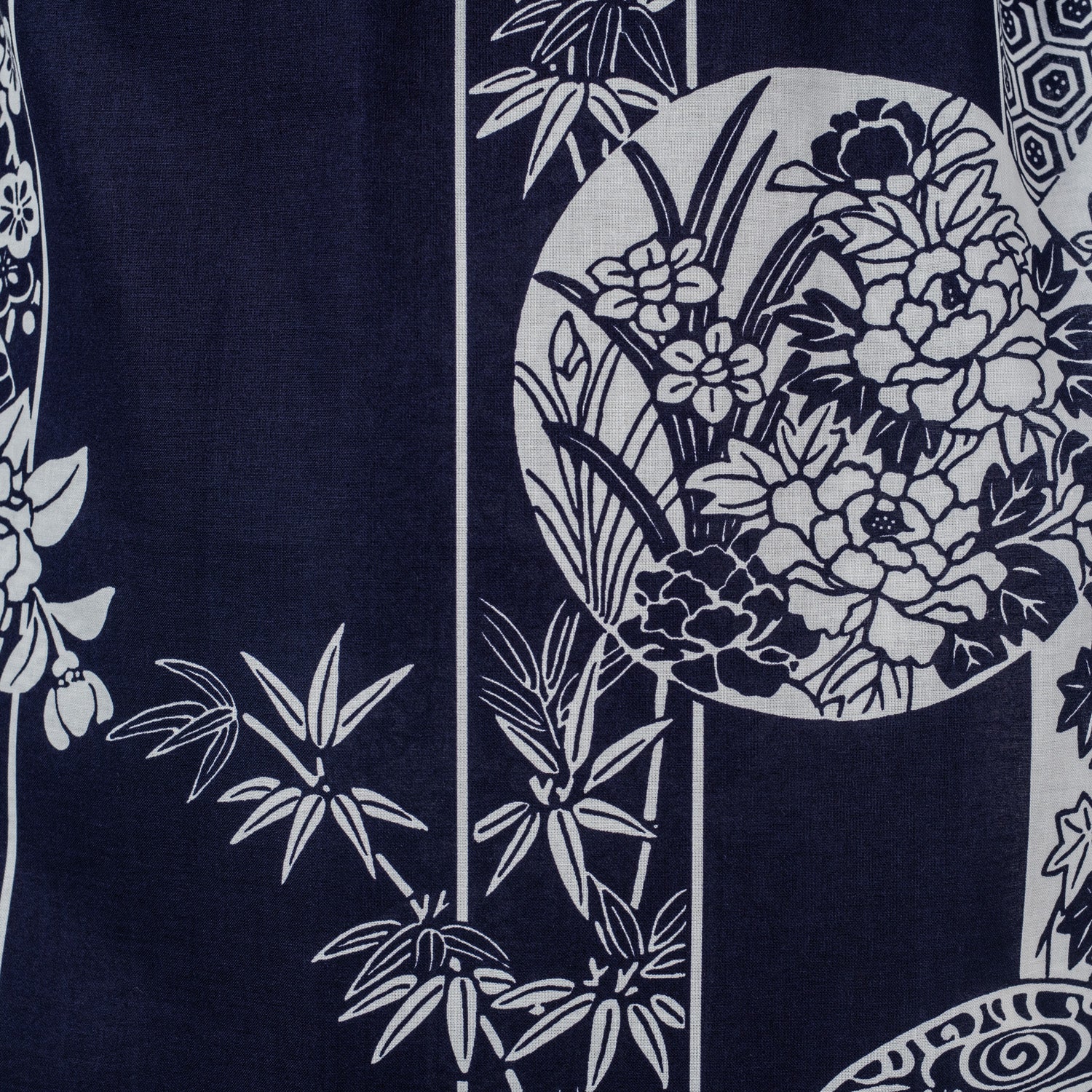 Navy and White Floral Japanese Cotton Kimono detail