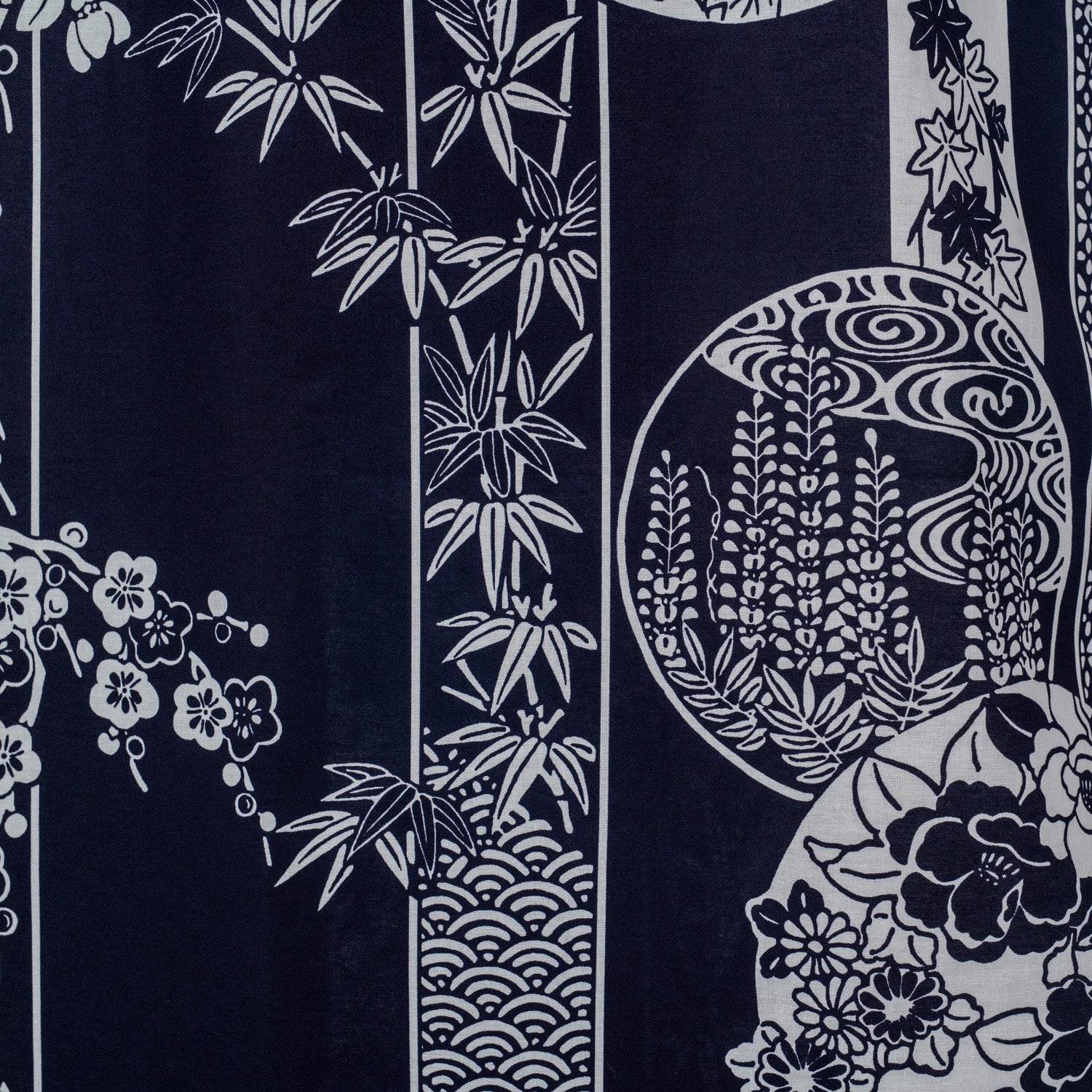 Navy and White Floral Japanese Cotton Kimono pattern