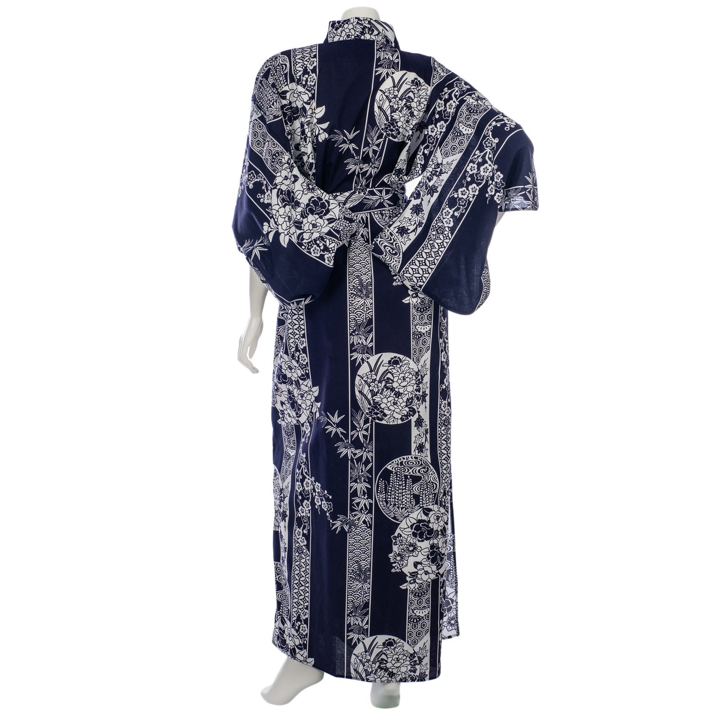 Navy and White Floral Japanese Cotton Kimono back