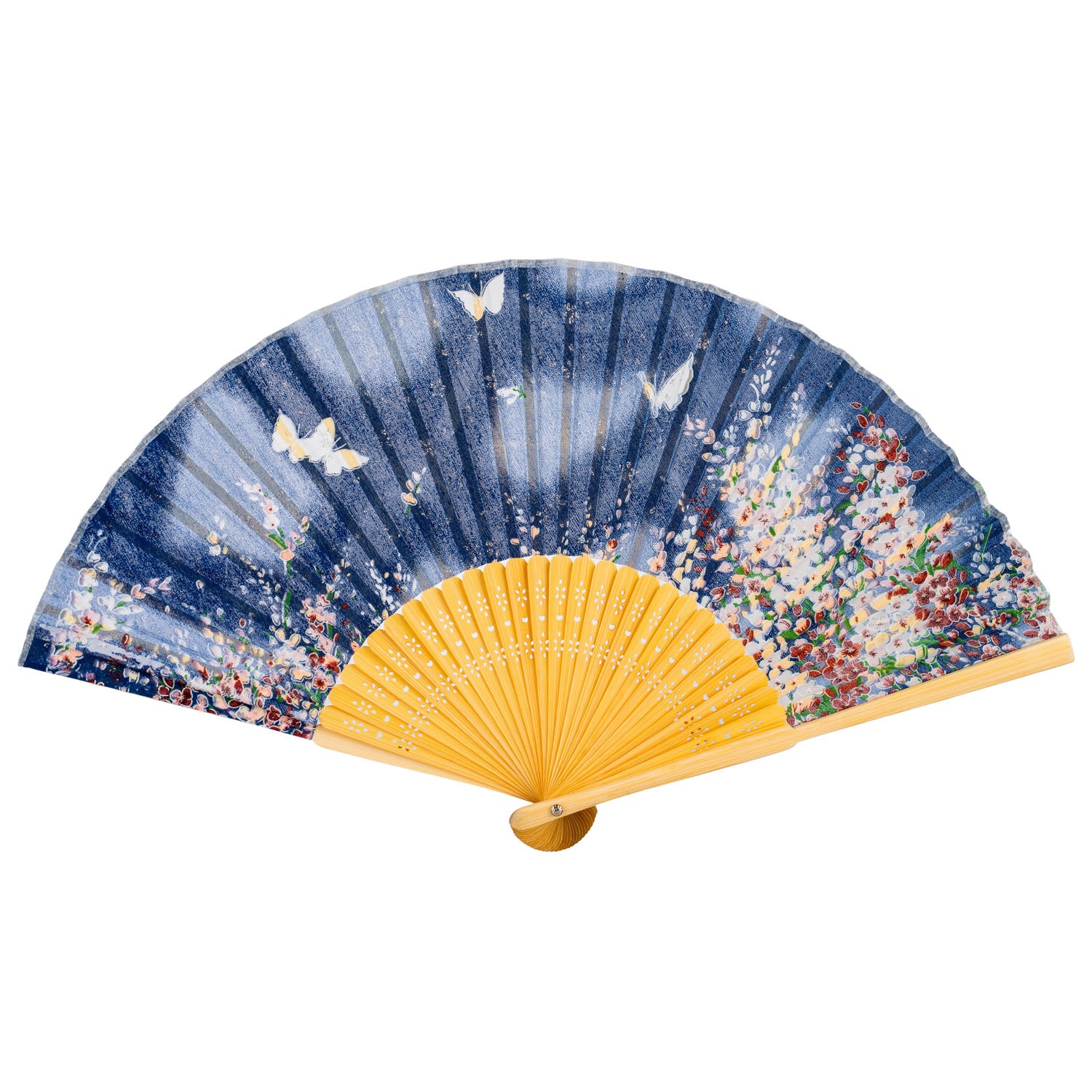 Navy Blue Butterfly Japanese Folding Fan