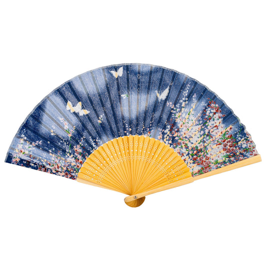 Navy Blue Butterfly Japanese Folding Fan