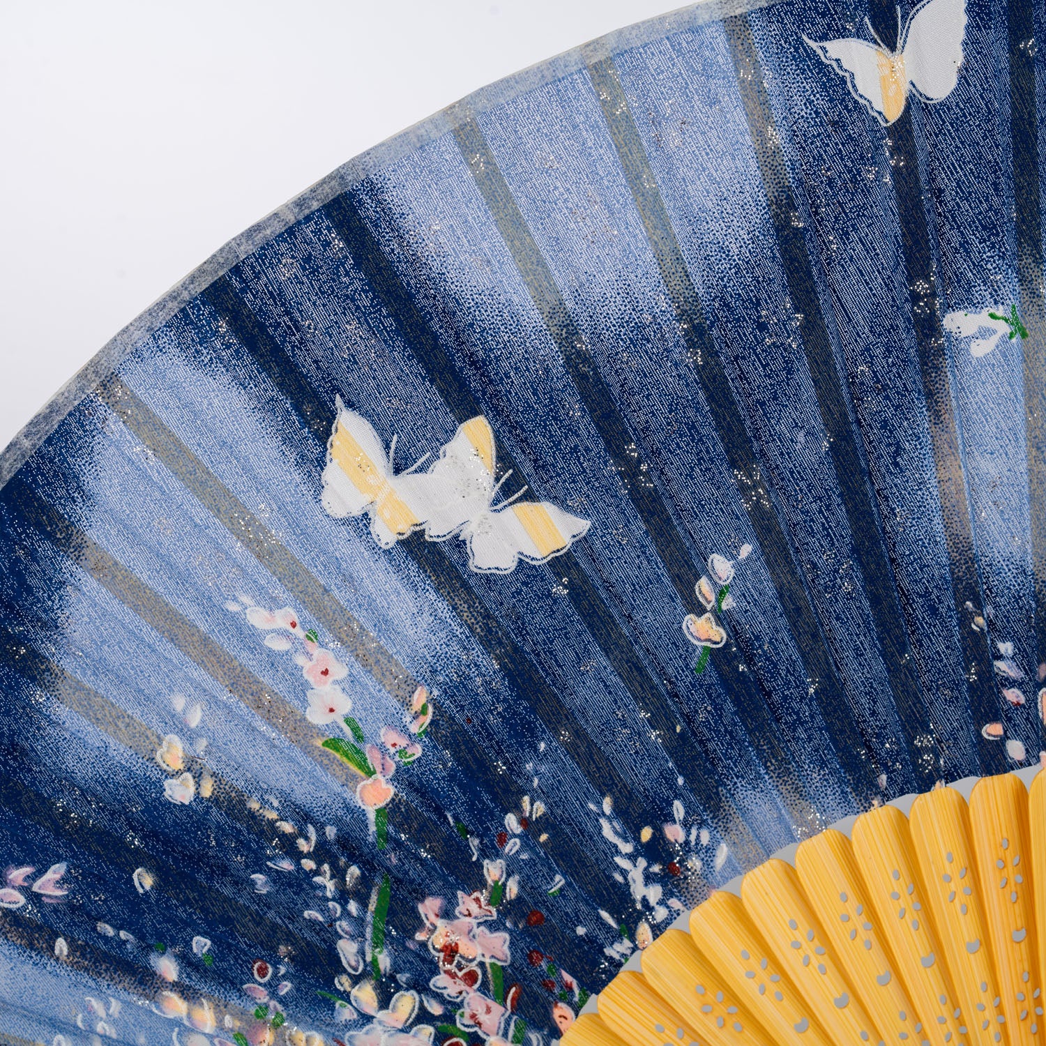 Navy Blue Butterfly Japanese Folding Fan detail