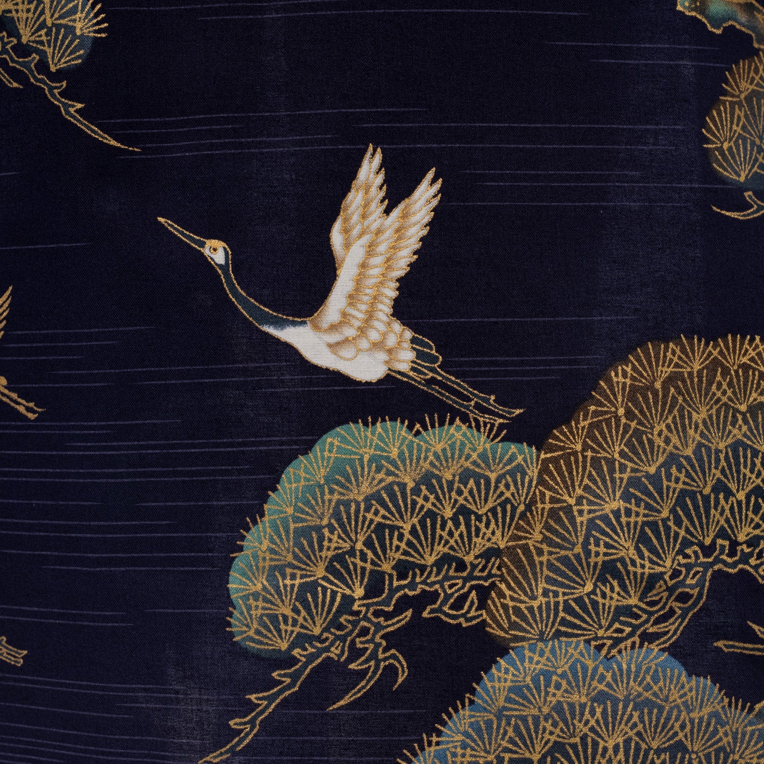 Navy Crane and Pine Short Japanese Kimono detail