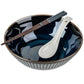 Navy Sendan Japanese Ramen Bowl Gift Set bowl, spoon and chopsticks