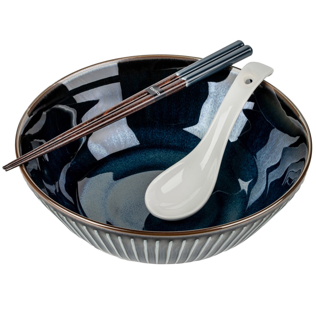 Navy Sendan Japanese Ramen Bowl Gift Set bowl, spoon and chopsticks