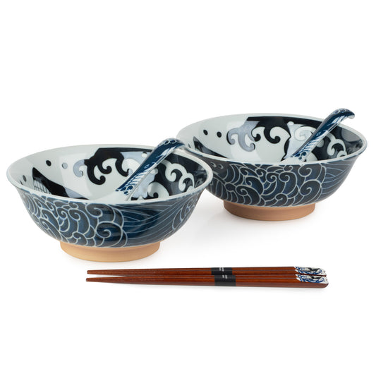 New 6pce Whale Indigo Blue Japanese Ramen Bowl Set