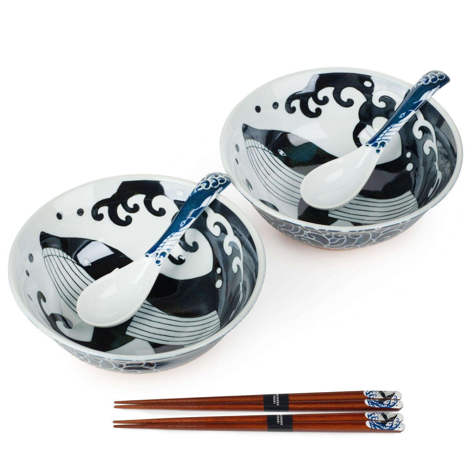 New 6pce Whale Indigo Blue Japanese Ramen Bowl Set top