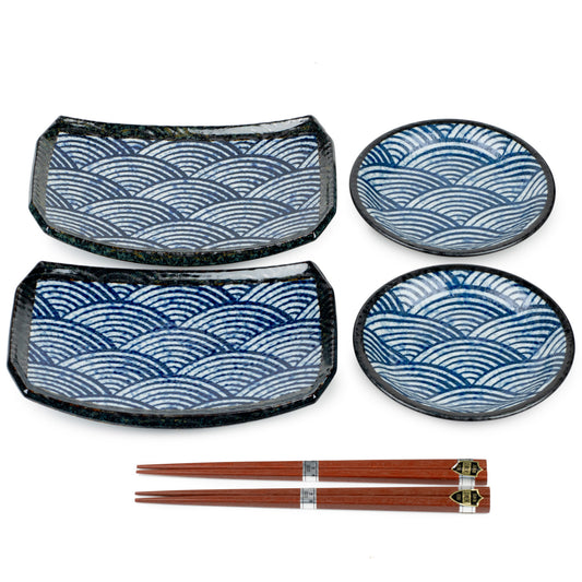 New Seikaha Oblong Japanese Sushi Gift Set