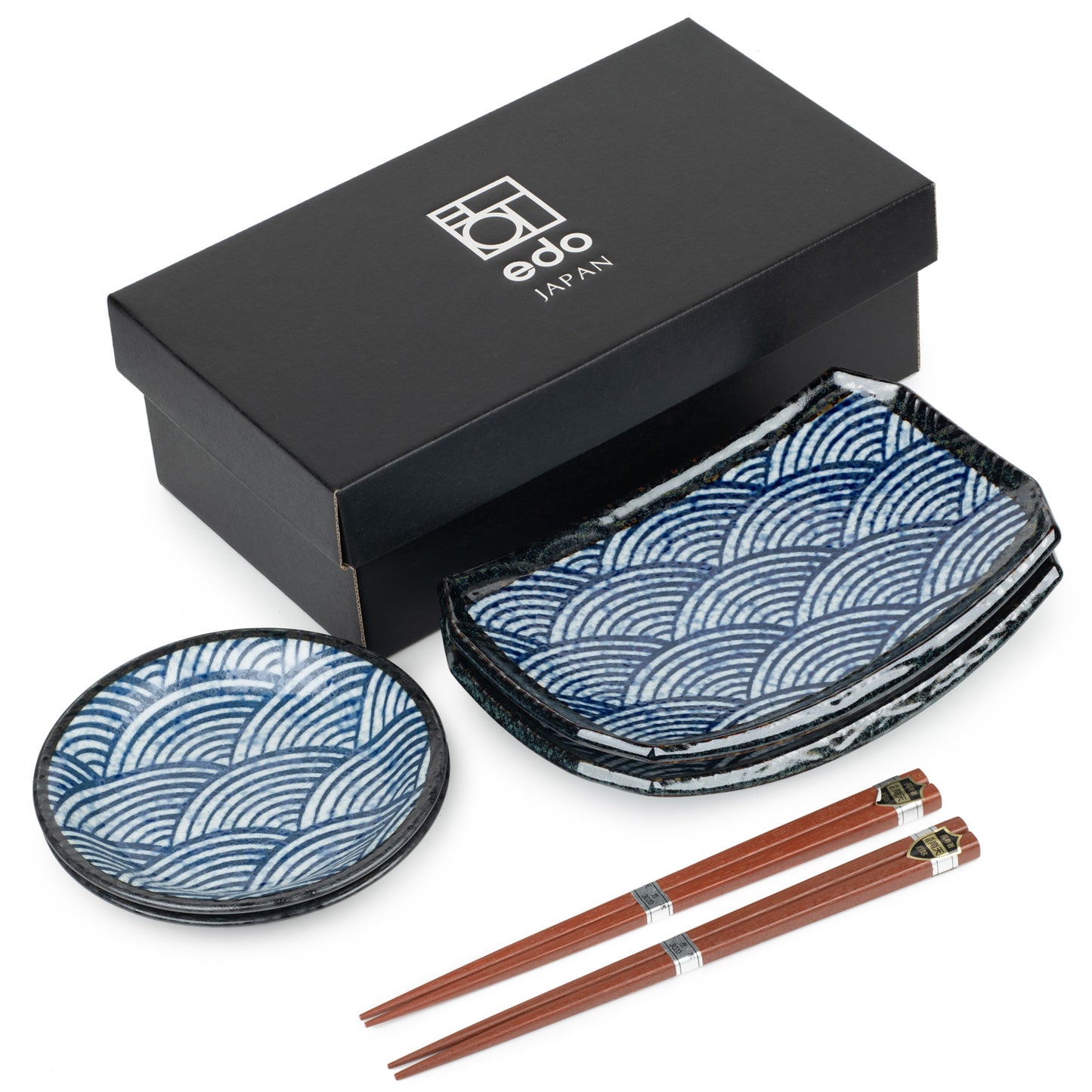 New Seikaha Oblong Japanese Sushi Gift Set and gift box