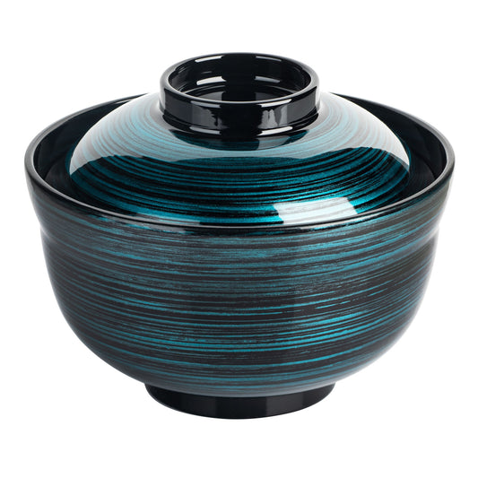 Ocean Blue Japanese Lacquer Donburi Bowl and Lid