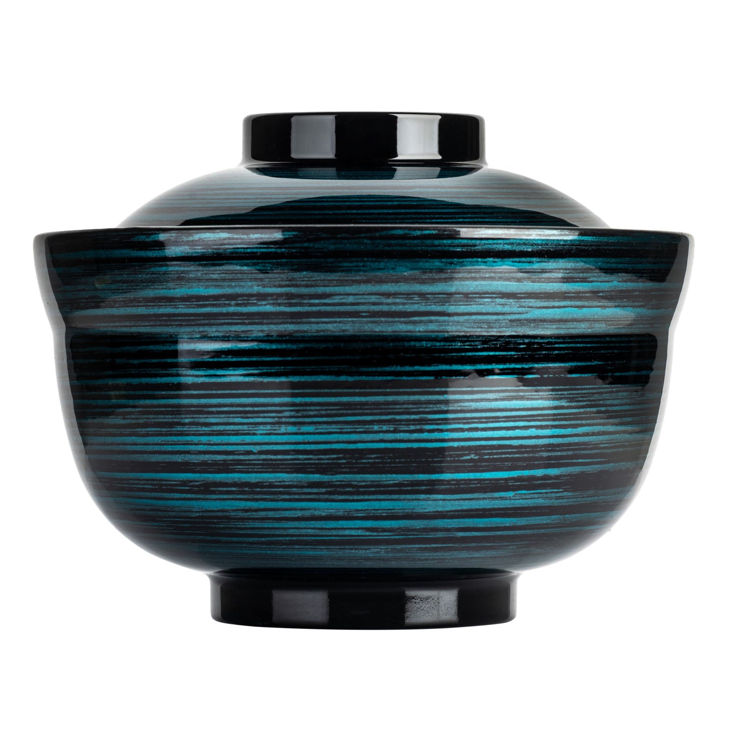 Ocean Blue Japanese Lacquer Donburi Bowl and Lid side