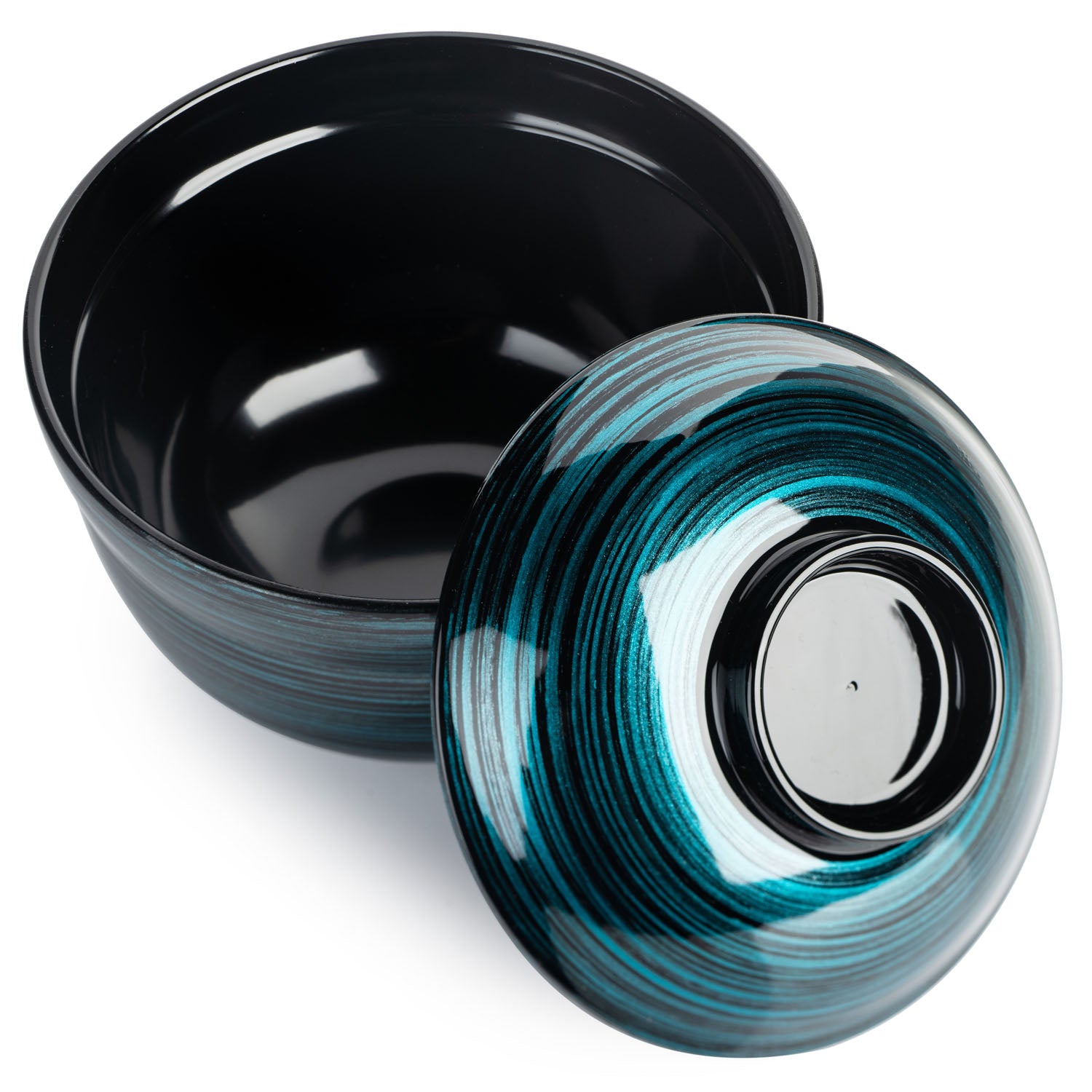 Ocean Blue Japanese Lacquer Donburi Bowl and Lid open